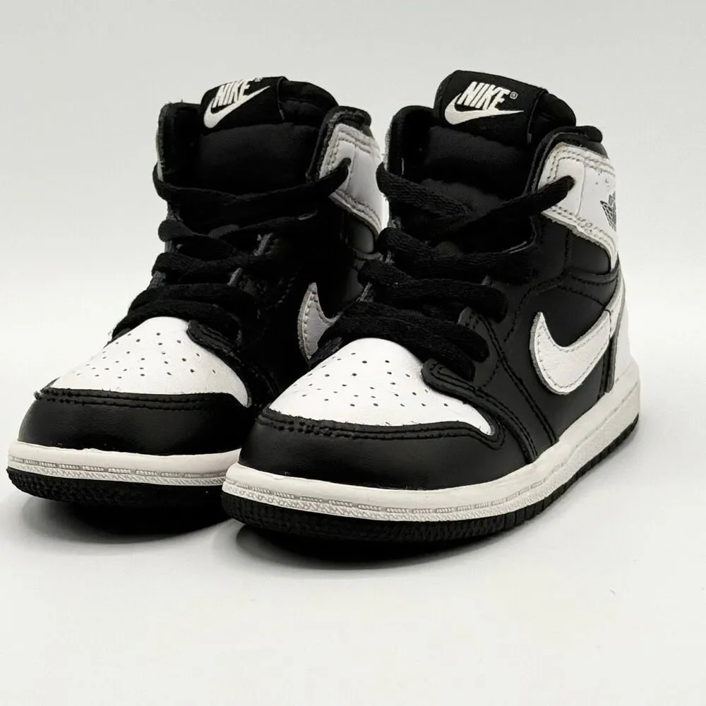 Nike Air Jordan Retro 1 OG High Top Panda Black White Lace Up Toddler Sneakers -